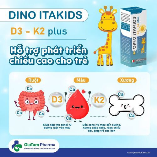 Dino Itakids D3 K2 Plus - Giải pháp bổ sung vitamin D3 K2 an toàn, hiệu quả.