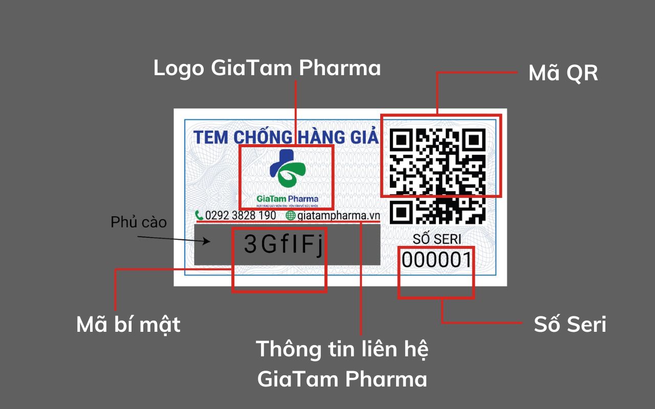 Chi tiết thông tin trên tem chống giả GiaTam Pharma