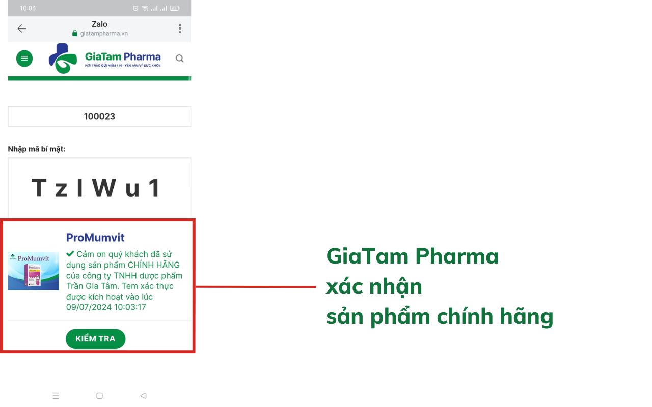 Kết quả xác minh sản phẩm